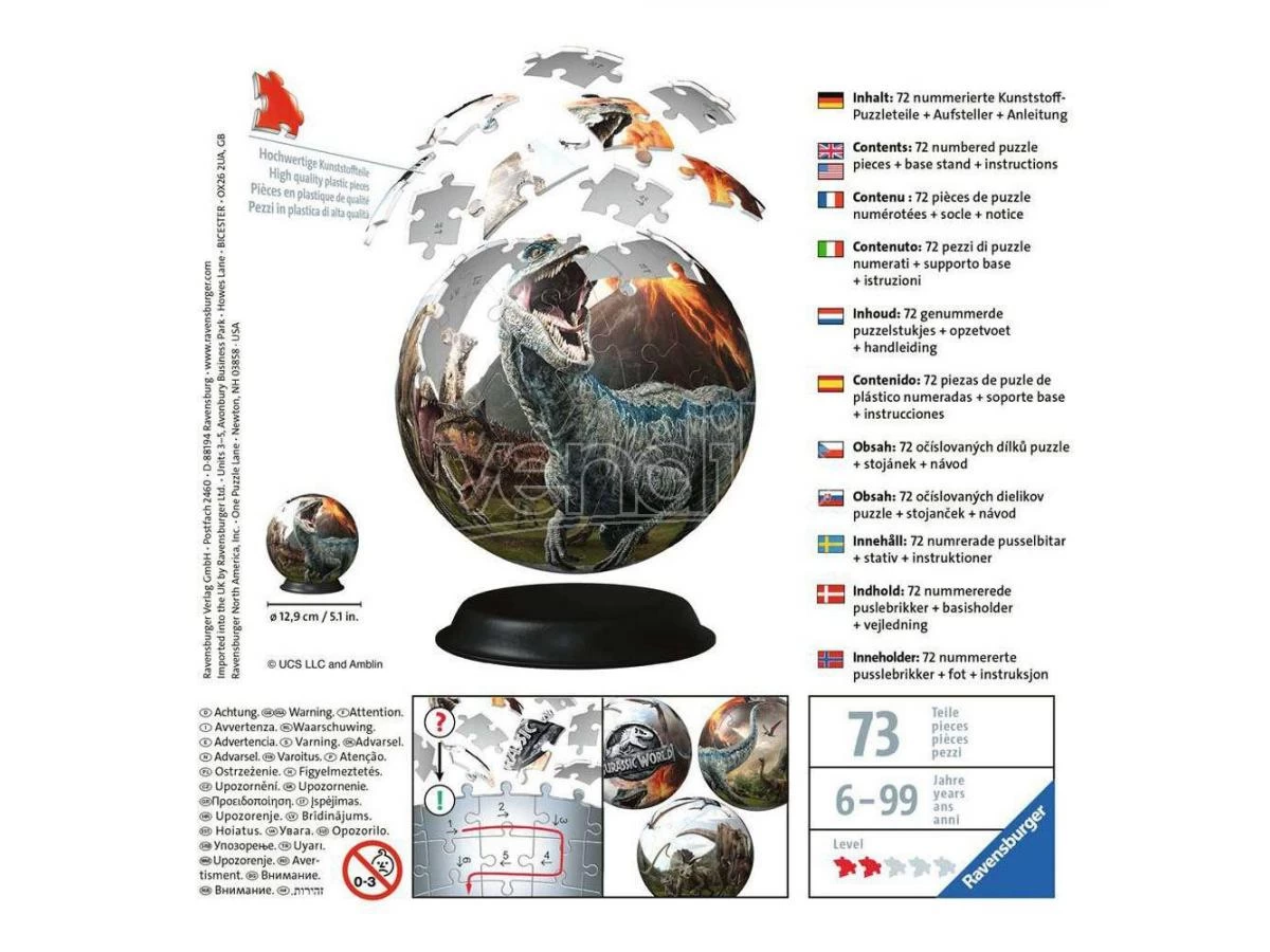 Jurassic World 3D Puzzle Ball (72 Pieces) Ravensburger 4 Jurassic World 3D Puzzle Ball (72 Pieces) Ravensburger - immagine 2
